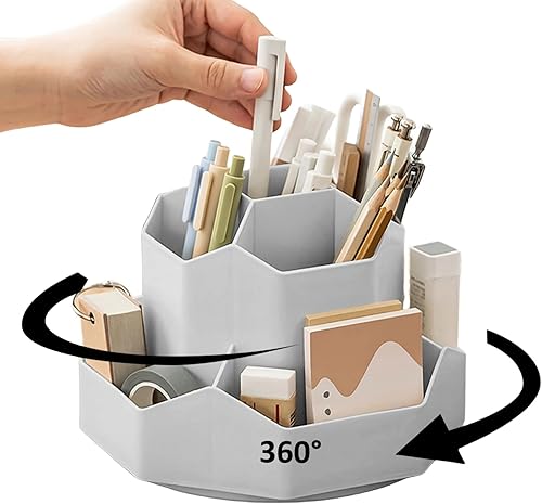 Soporte para lápiz para escritorio, 9 ranuras organizadores de escritorio giratorios de 360 grados, organizador de suministros de papelería de