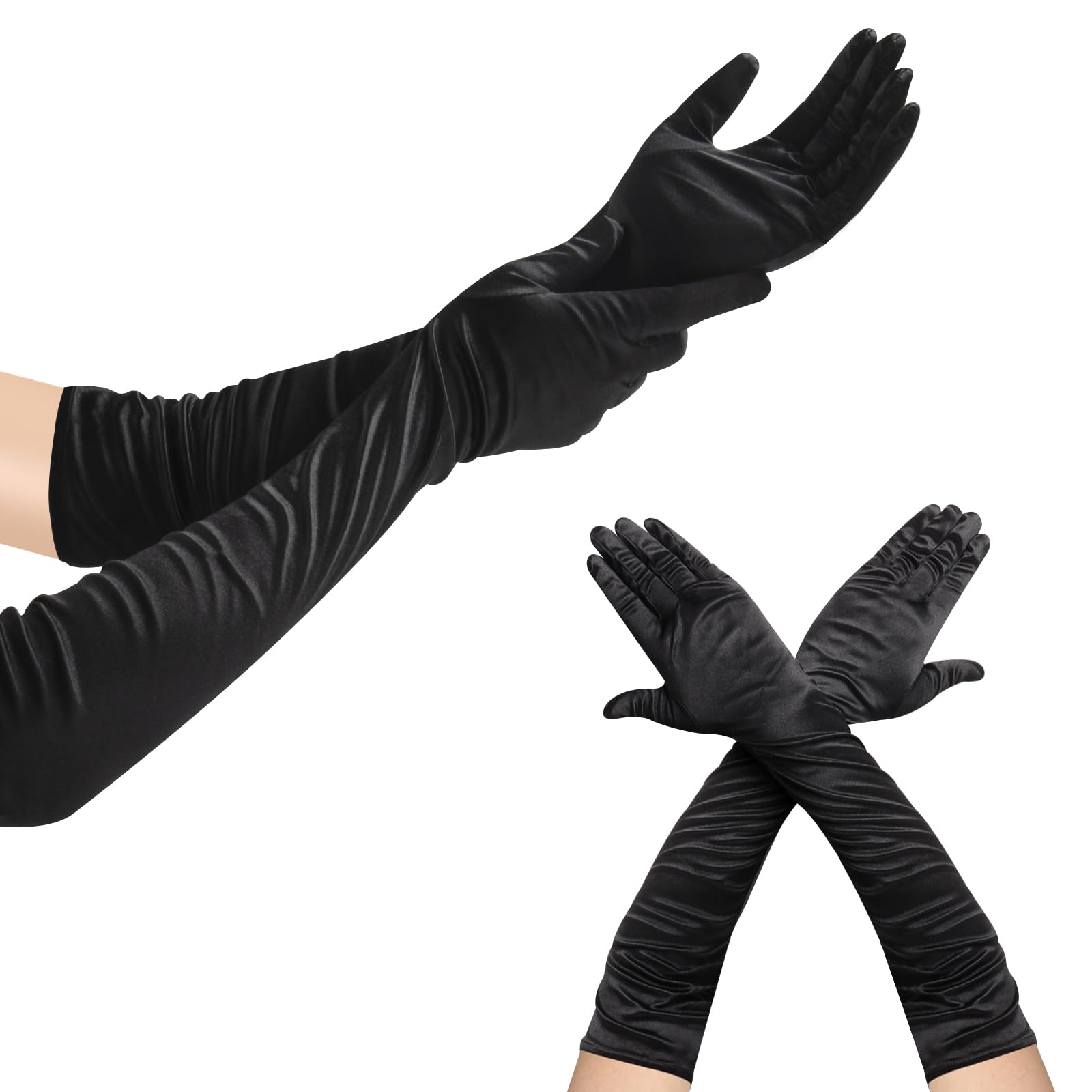 Gants D'opéra Noirs Coudes - Longs Gants Satin Dentelle Années 1920