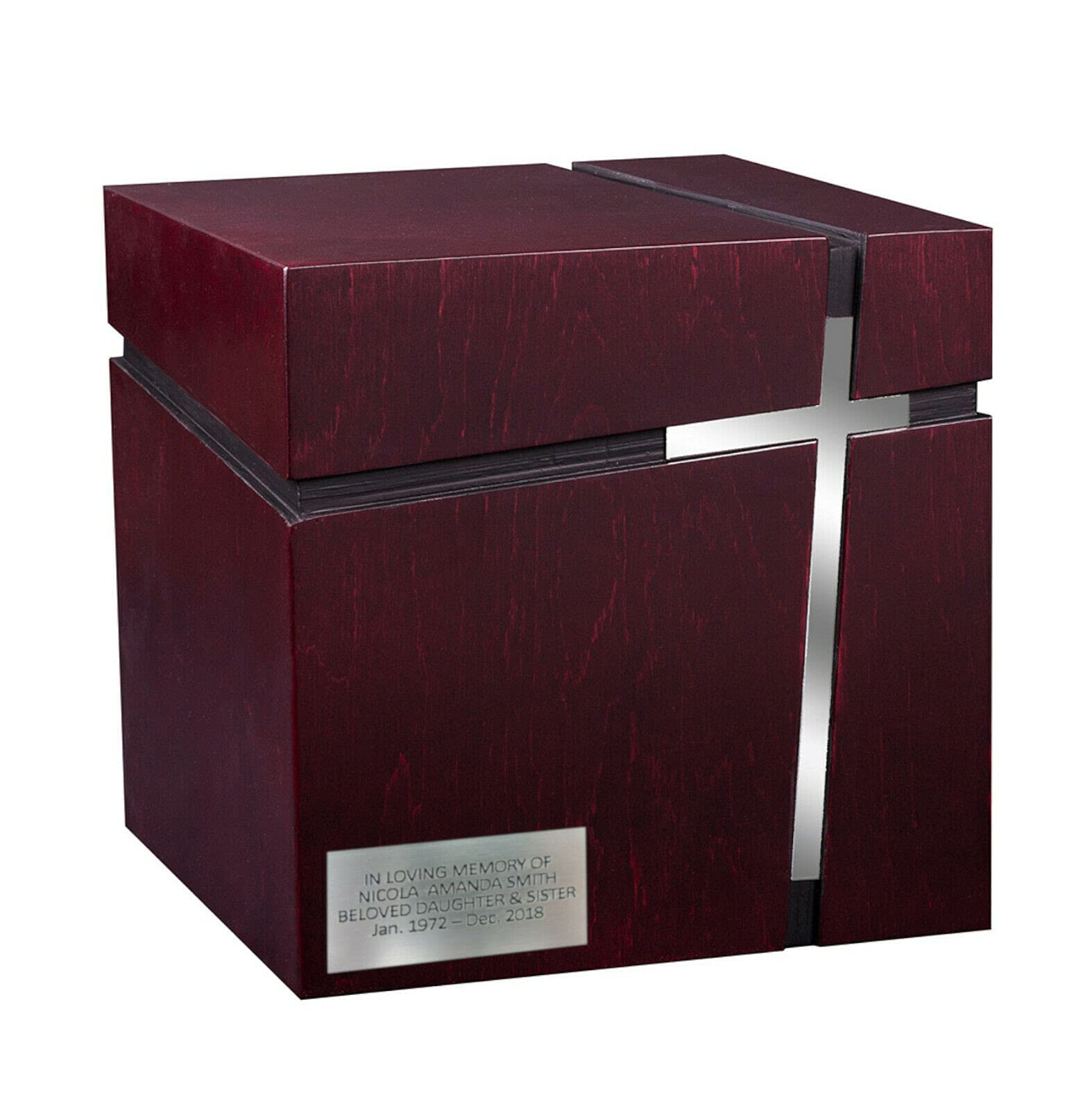 Remember Forever Bella urna per cremazione adulta per ceneri, urna in legno cattolica con croce, urna personalizzata con targa commemorativa (marrone scuro