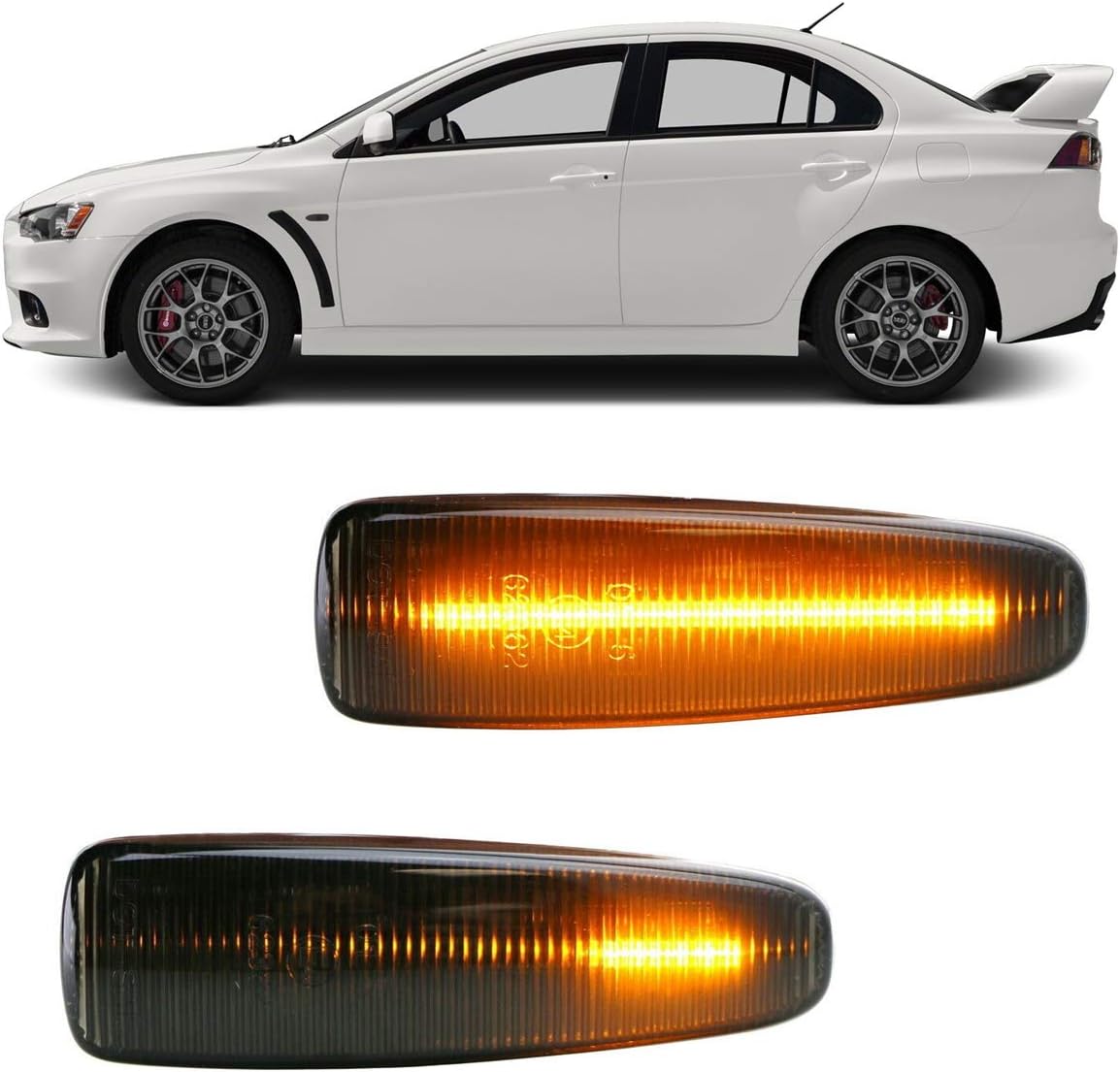 NSLUMO Sequential Amber LED Side Marker Light for Mitsubishi Lancer Evolution X Mirage Outlander Sport Front Side Fender Turn Signal Repeater Lamps Smoked Lens