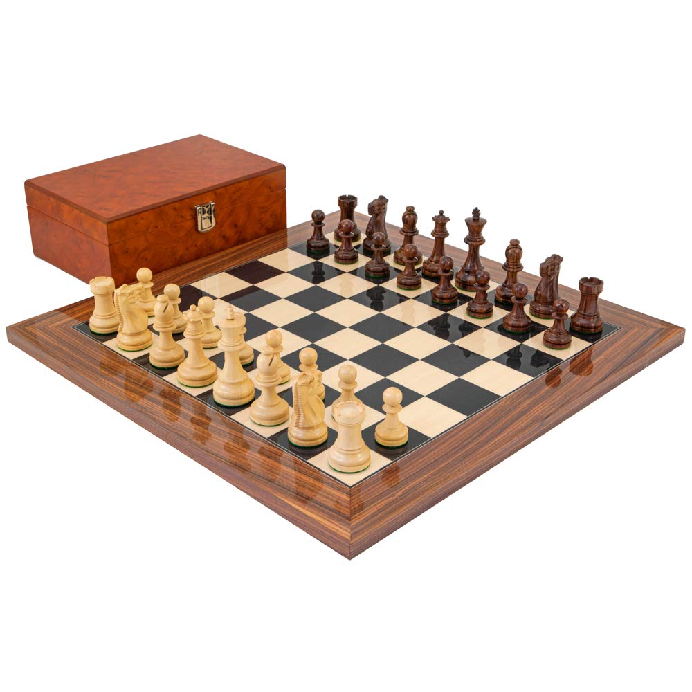 Supremo Palissandro Scacchi Set con nodoso Legno Custodia