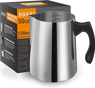 BBAXI Candle Making Pouring Pot, 1500 ML/50 OZ Candle Pouring Pitcher, 304 Stainless Steel Candle Making Pitcher with Heat-Resistant Handle and Dripless Pouring Spout Design