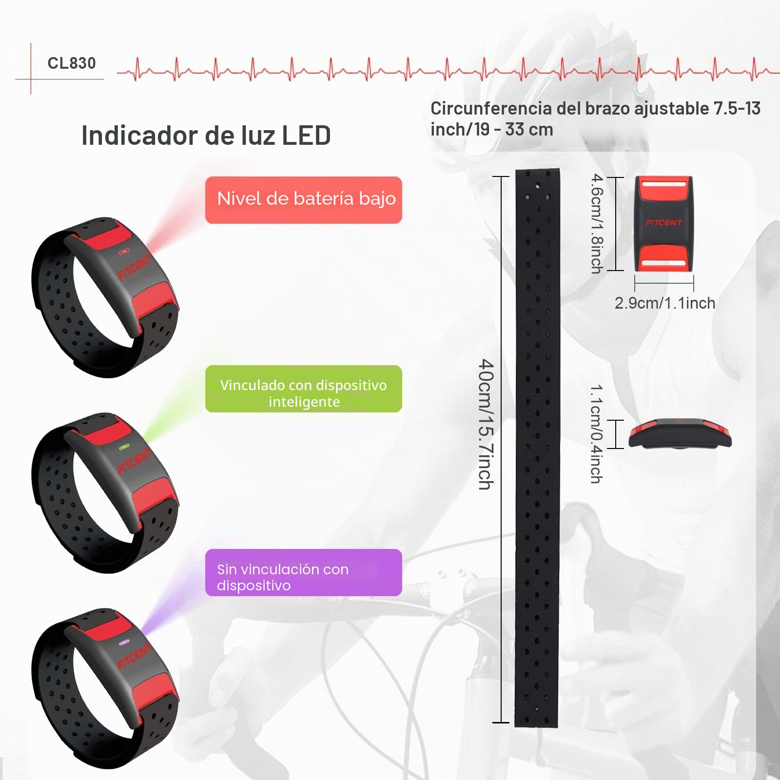 FITCENT Pulsera de monitor de frecuencia cardíaca, Bluetooth ANT+ con sensor óptico de frecuencia cardíaca, pulsera recargable para reloj Peloton Strava Zwift Polar Beat DDP Yoga Wahoo Fitness Garmin