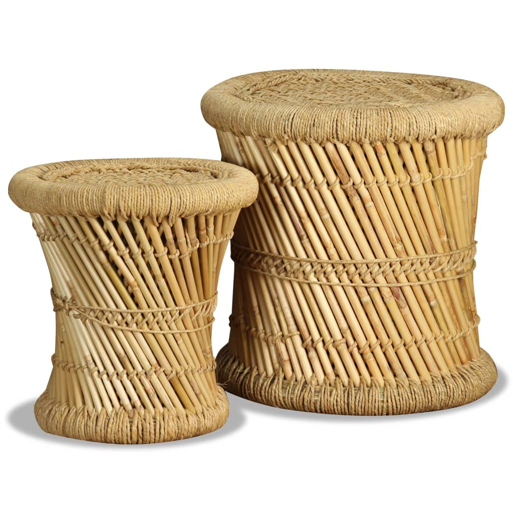 Tabouret en bambou lot de 2 table d'appoint empilable intérieur extérieur bois salon