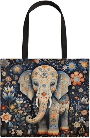 Thailand Blue Elephant Canvas Tote Bag for Women Men Stylish Tote Handbag Shoulder Bag Reusable Grocery Bag Shopping Cloth Bag with Handles Portable Gift Bag 19.5"x17.9"