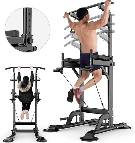 Miniatura 4 de Estación de inmersión de torre de fitness, estación de barra de dominadas y equipo de gimnasio multifunción para entrenamiento de fuerza en el