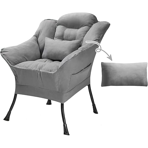 QUICK HORSE Modern Luxury Fabric Accent Living Room Chair, Soft Lazy Sofa Chair with Lumbar Pillow, Bedroom Chair for Adults, Armrests and Side Pockets.