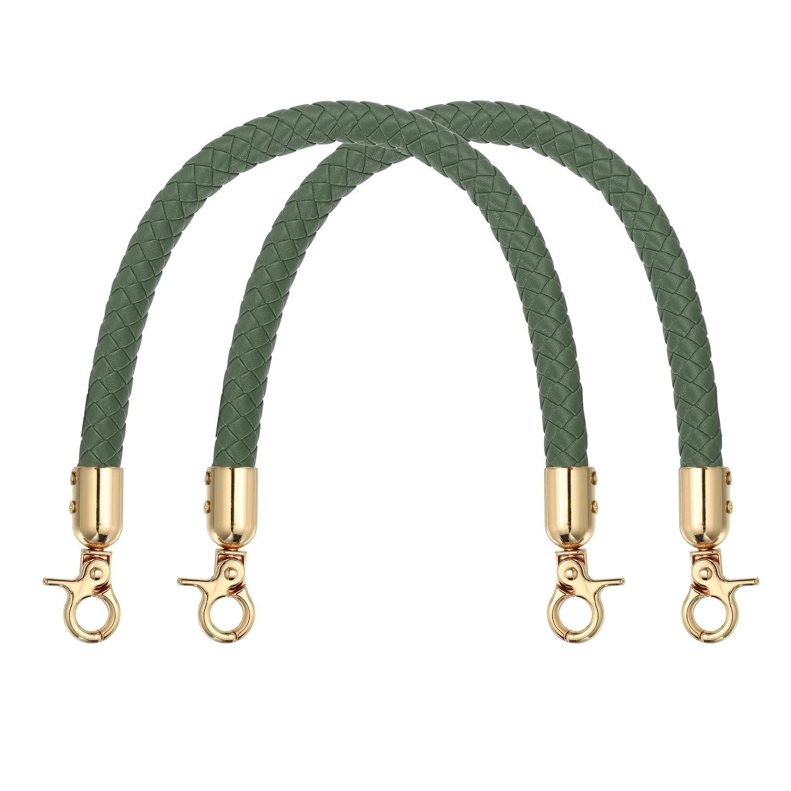sourcing map 2Pcs PU Leather Handbag Handles, 35cm/14 Short Braided Purse Strap Replacement with Buckle, Leather Shoulder Ba Straps Purse Handle for Underarm Crochet Bag DIY Making, Dark Green