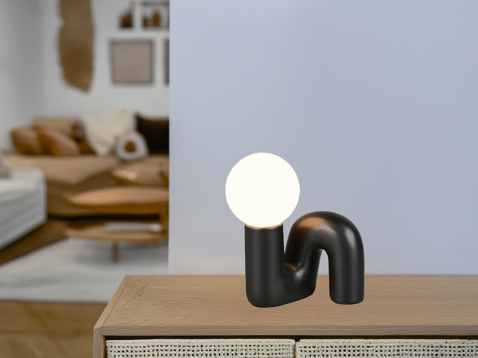 meineWunschleuchte Lampe de table originale en céramique noire avec boule en verre blanc, hauteur 21,5 cm