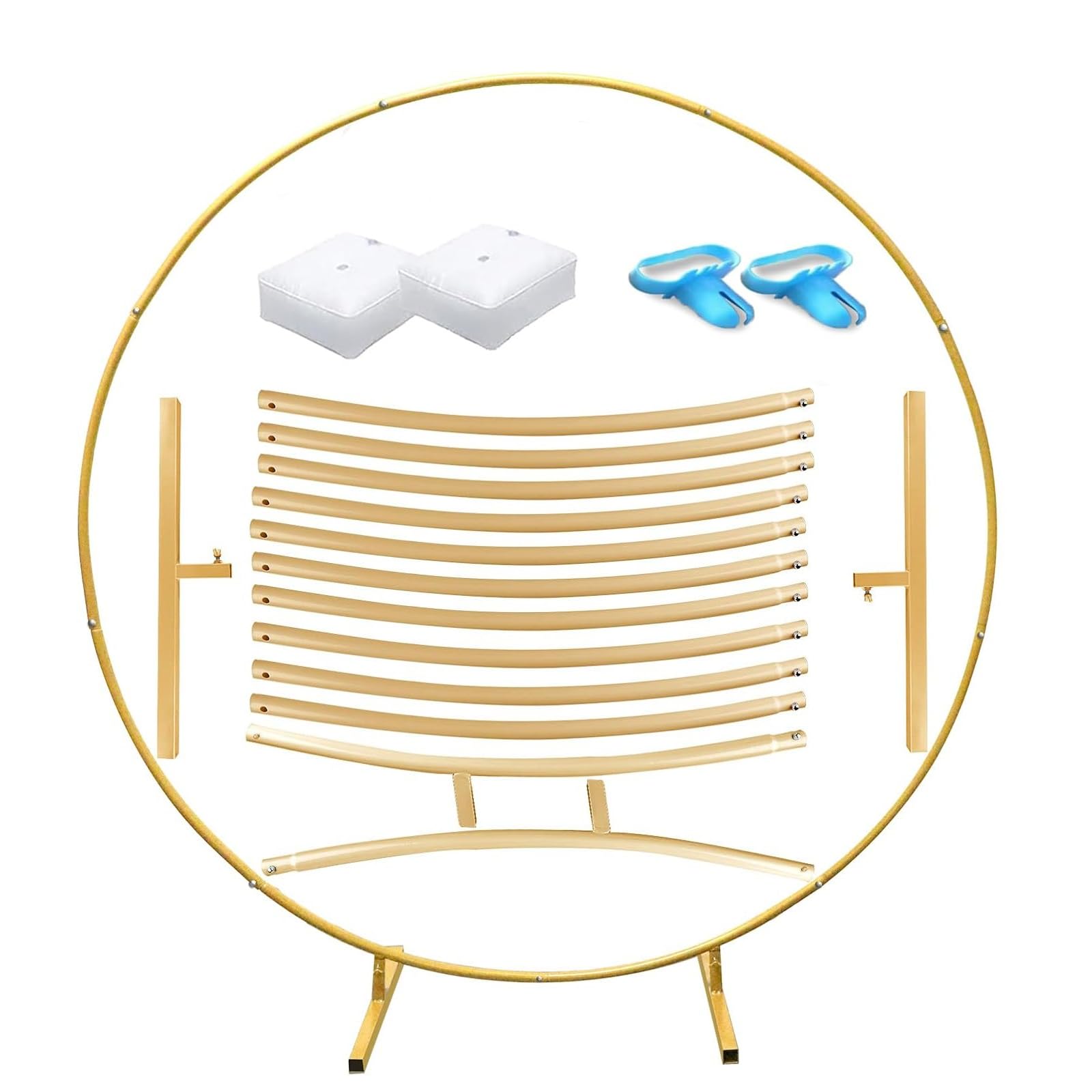 HJXGQJM Metall Hochzeitsbogen Hintergrund Ständer, Hochzeitsbogen Rund, Ballonbogen Gestell Mit Fuß, Für Hochzeitsdekoration Hochzeit Verlobung Deko Party Dekoration,Gold/Weiß(Gold,240cm)