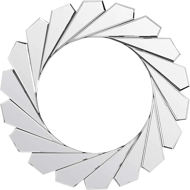 Premierinteriors Art Deco Round Bevelled Edge Black Frame Wall Mirror Glass 60cm Swirl Design