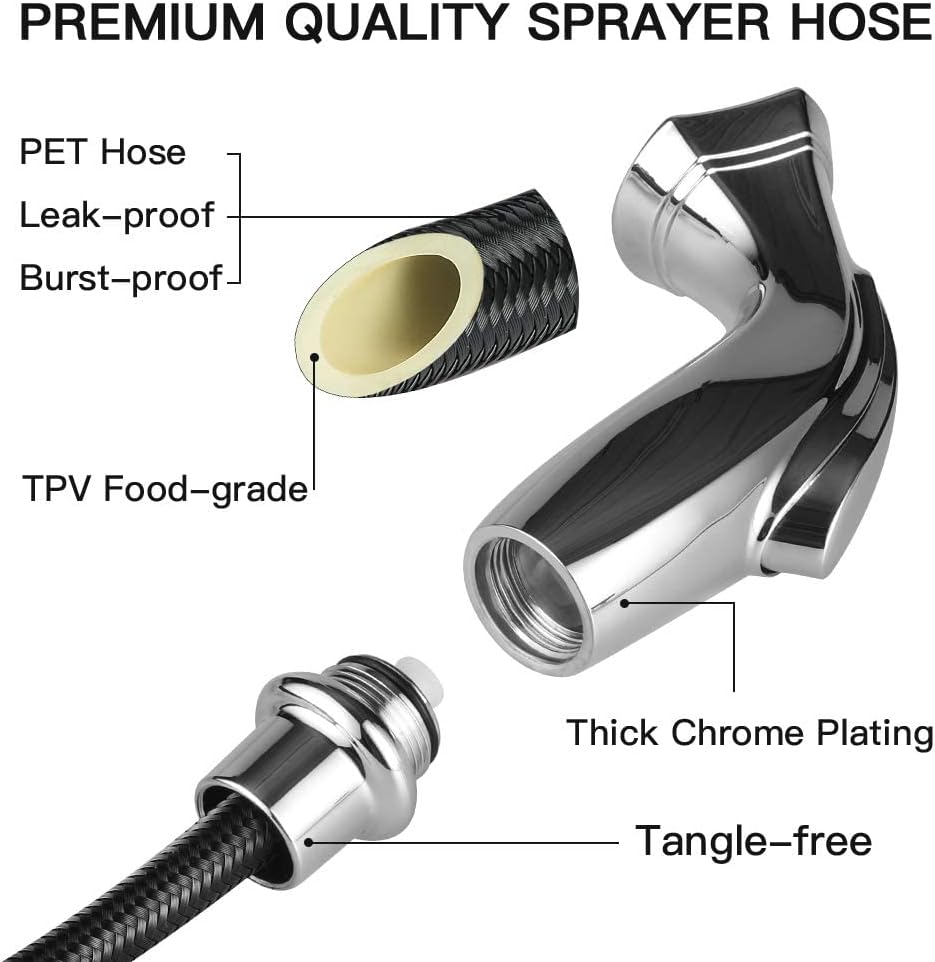 Kitchen Sink Sprayer Replacement - Houtingmann Kitchen Side Sprayer with Hose and Holder, Kitchen Sprayer with 17 Adapters, Chrome