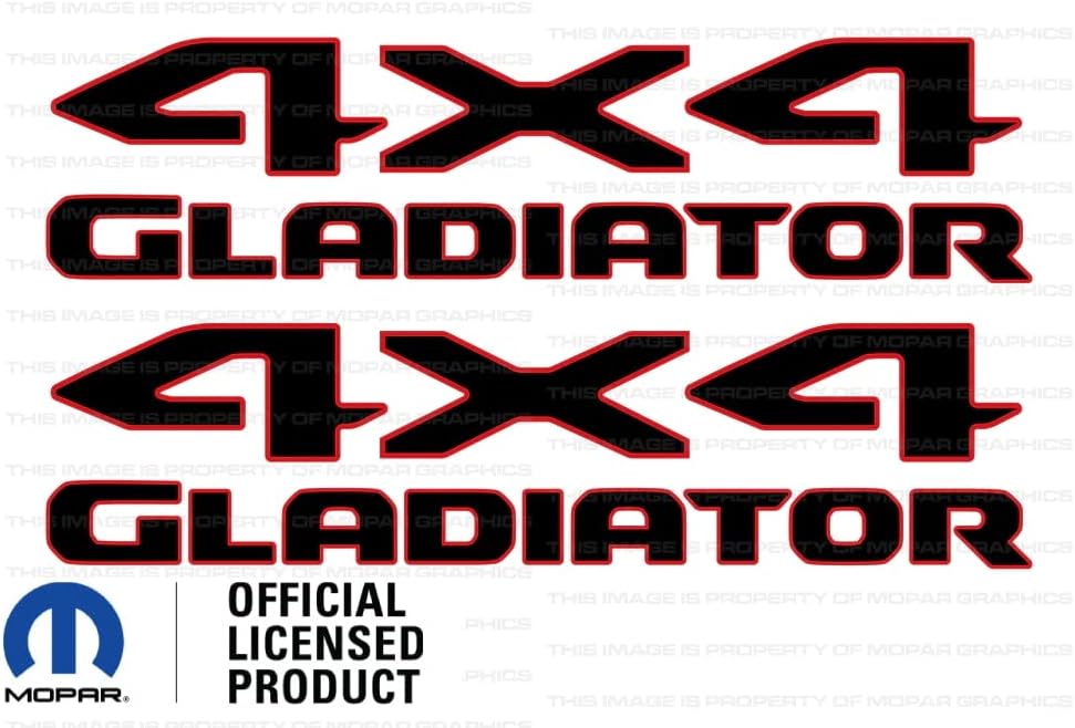 4X4 Gladiator Bed Decal Graphic fits Jeep Gladiator JT (2019-2024) Black with Red Outline (Set of 2) | FJ1G5