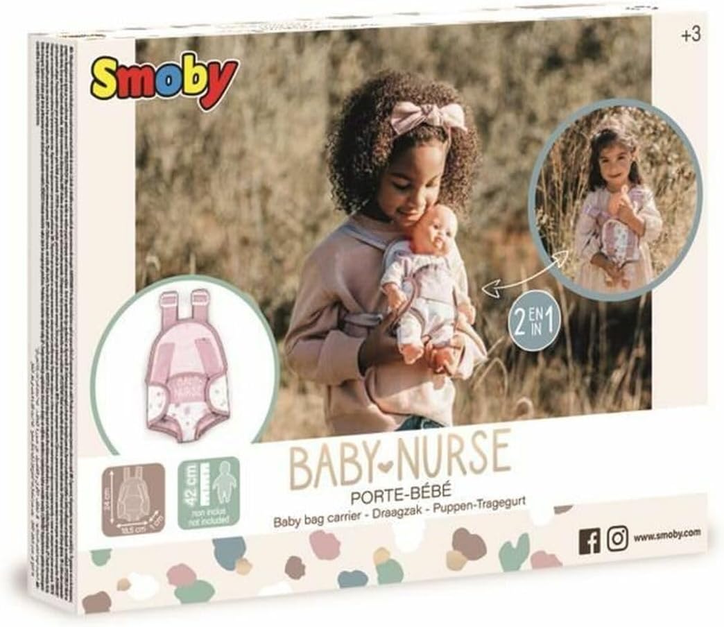 Smoby - Baby Nurse - Baby Carrier - for Dolls and Dolls up to 42 cm - 2 Adjustable Straps - From 3 Years