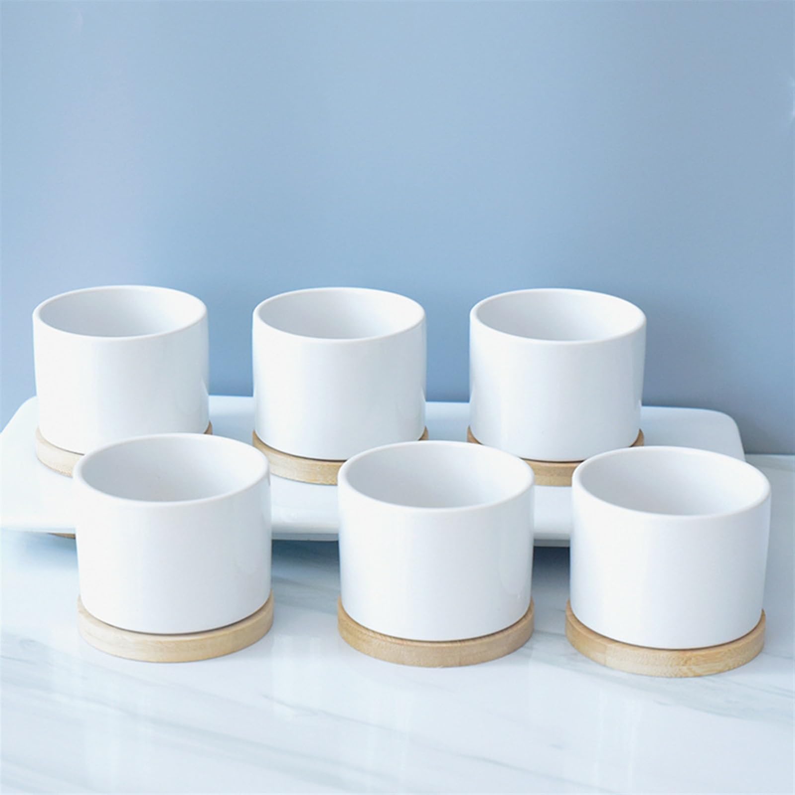 Doniczki Doniczki Ceramiczne Czysta biel z drewnianą tacą Doniczki Sukulenty Kwiaty Uprawa roślin zielonych Sadzarki Dekoracja domu Doniczka ceramiczna