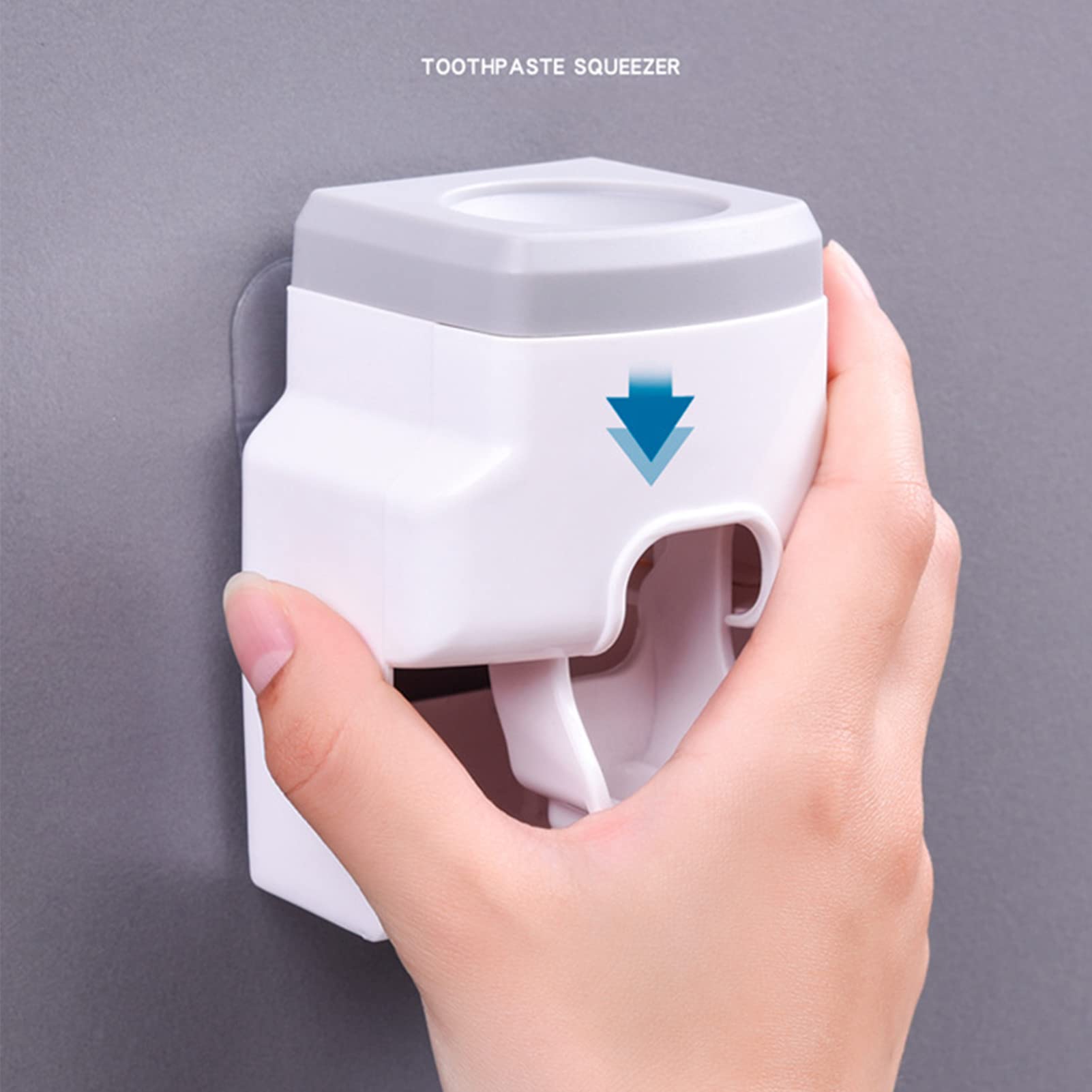 Cocoarm Dispenser Automatico per Dentifricio, Spremidentifricio a Parete in ABS con Portaspazzolino, Adesivo Senza Fori, Design di Scarico Antipolvere per Bagno Adulti Bambini (GREY)