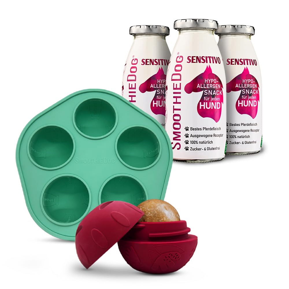 SmoothieDog Schleckball Hundesmoothie 3er Sensitivo - Schleckball für Hunde, Snackball, zur Beschäftigung, bpa frei, robust, befüllbar, zum einfrieren, spülmaschinenfest