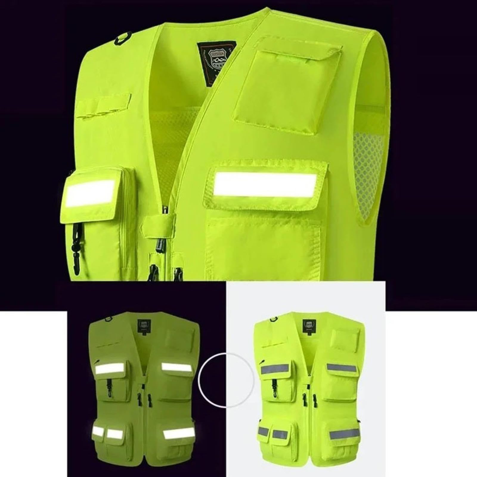 Gilet De Sécurité Personnalisé Haute Visibilité, Veste De Travail Réfléchissante, Plusieurs Poches, Vêtements De Travail pour Photographie et Randonnée