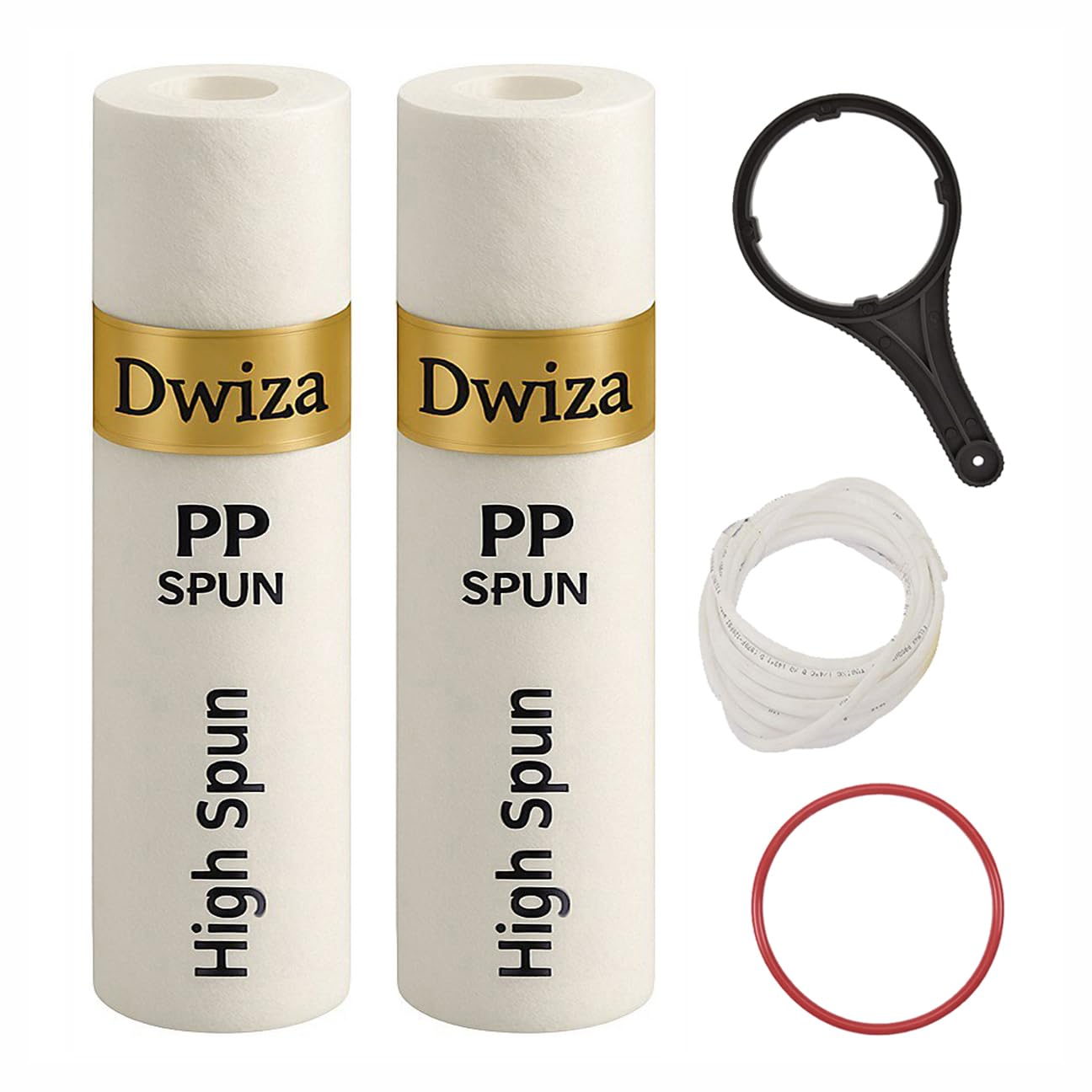 10 Inch High Density Spun Pre-Filter (5 Micron PP Spun) Cartridge for All Water Purifiers | 02 Pcs + Spanner + 2m Pipe + O-Ring | Water Filter Candle Cartridge Set