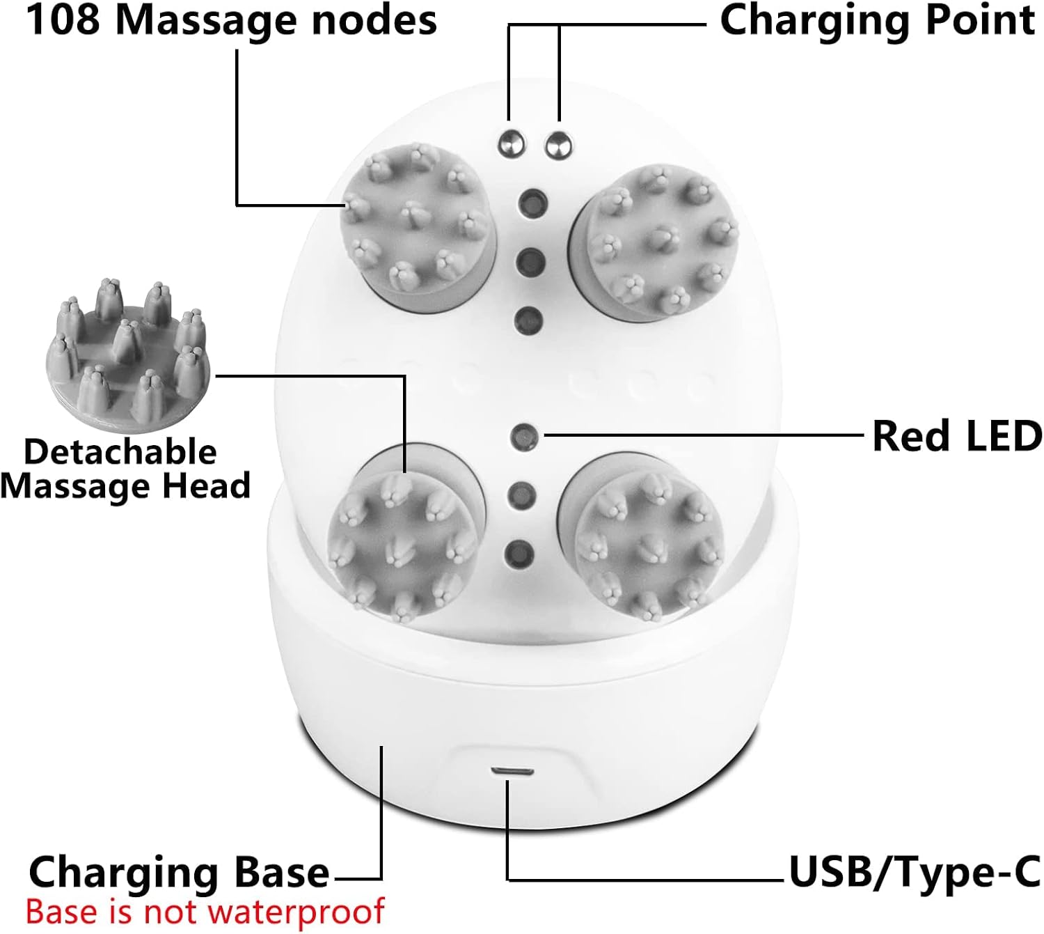 mxm2mxm Electric Head Massager Waterproof,with 4 Detachable Massage Heads,Wireless Portable Red Light Care Handheld Massager,4 Massage Modes Stress Relax for Scalp,Suitable The Whole Body and Pets : Health & Household