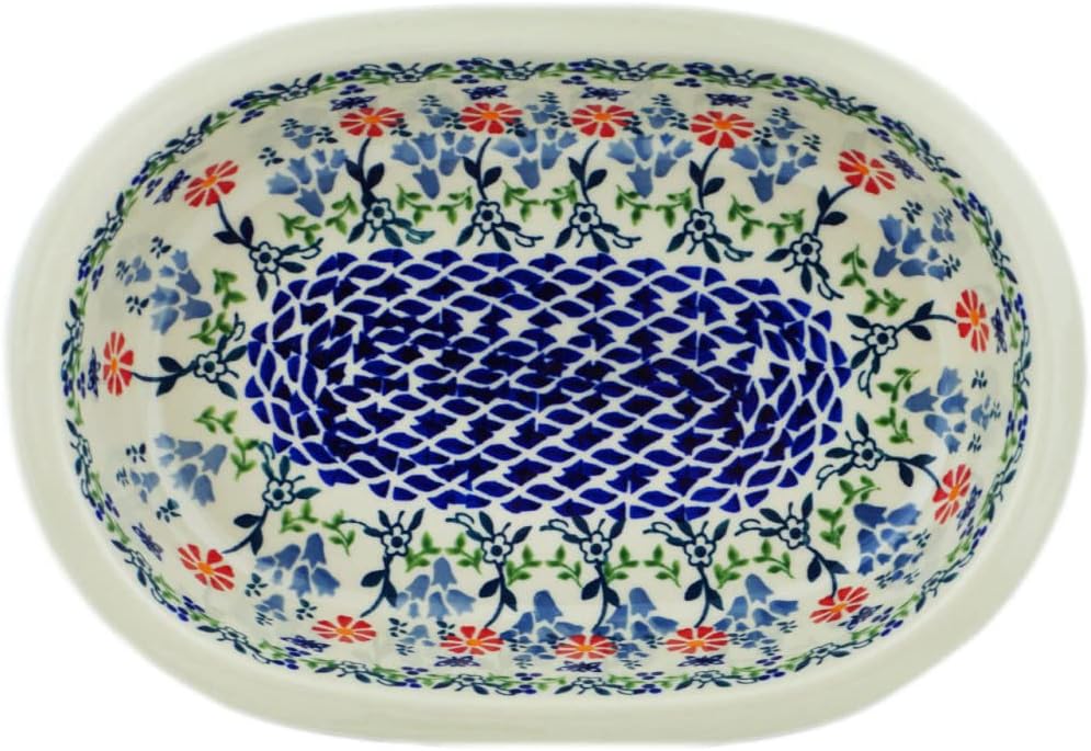 Polmedia Polish Pottery Oval Baker - Last Summer Flowers Pattern Handmade in Boleslawiec Poland + Certificate of Authenticity