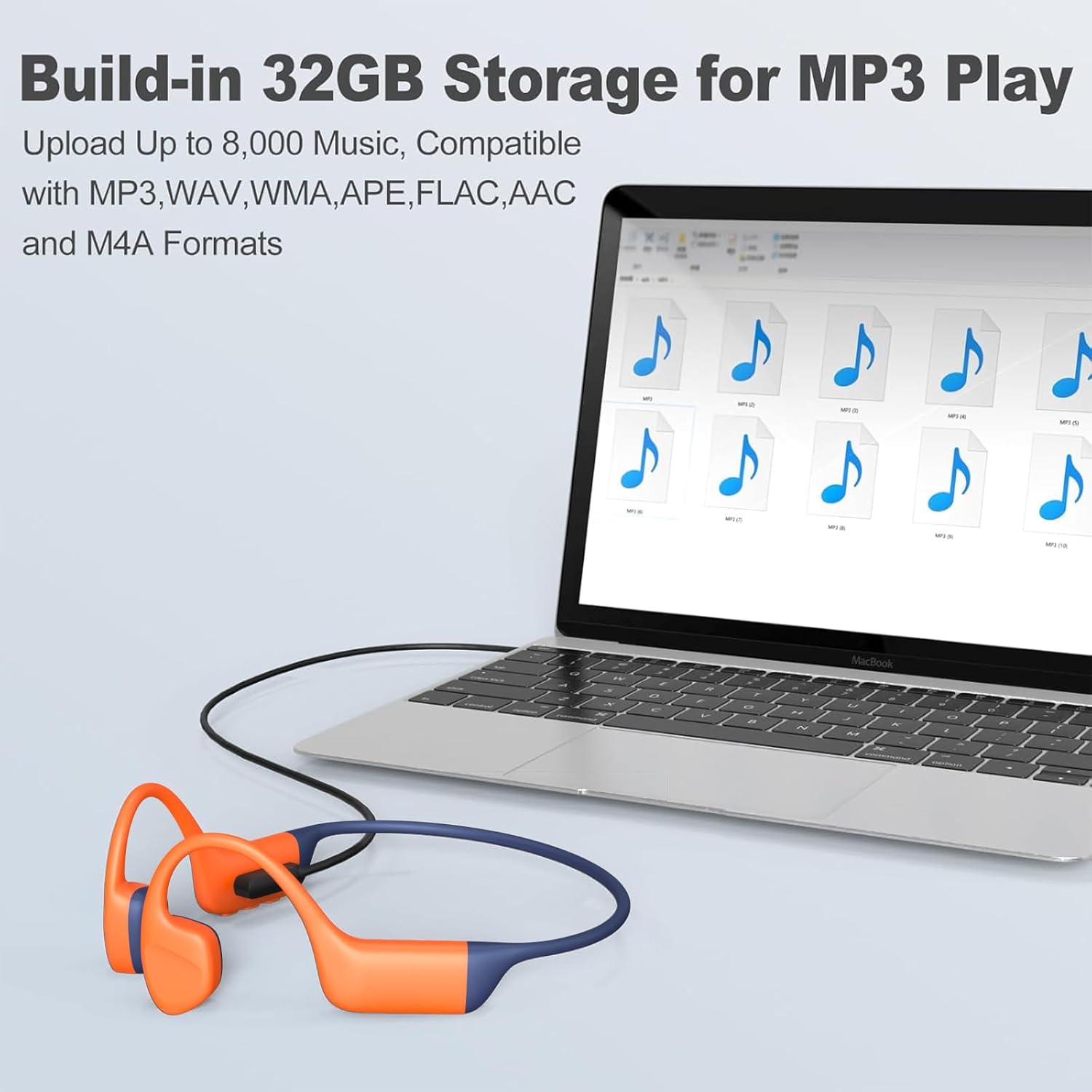 Bone Conduction Headphones Swimming-IPX8 Waterproof Open-Ear Swimming Headphones,Bone Conduction Bluetooth 5.4 Wireless Earphones for Workouts and Running,Built-in Mic & 32GB MP3 Player