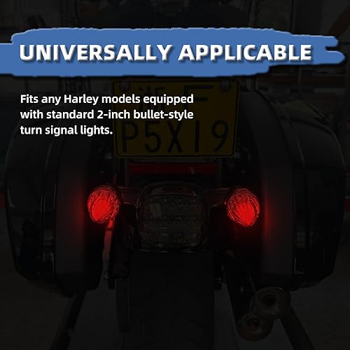 Miniatura 6 de Fundas de lente de señal de giro para motocicleta, paquete de 2, lente de luz trasera roja, ajuste universal, Harley Softail Street Glide Sportster