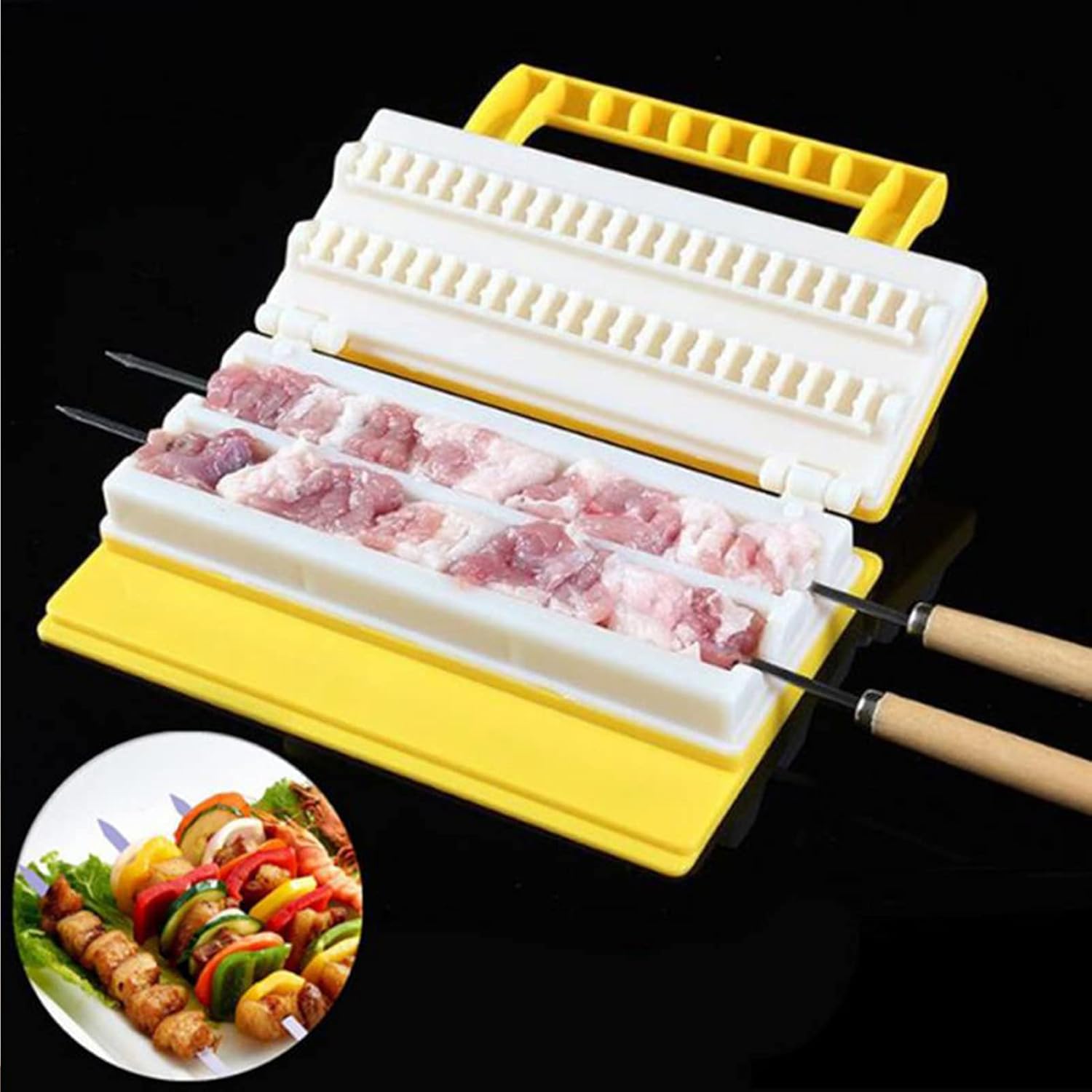 BBQ Meat Skewers, Bamboo Skewers 25cm X100 Wooden Kebab Skewers for BBQ Kebabs