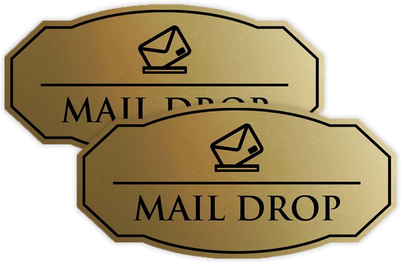 Signs ByLITA Victorian Mail Drop Durable Plastic | Easy Installation | Elegant Design Sign (Brushed Gold) - Small 2 Pack