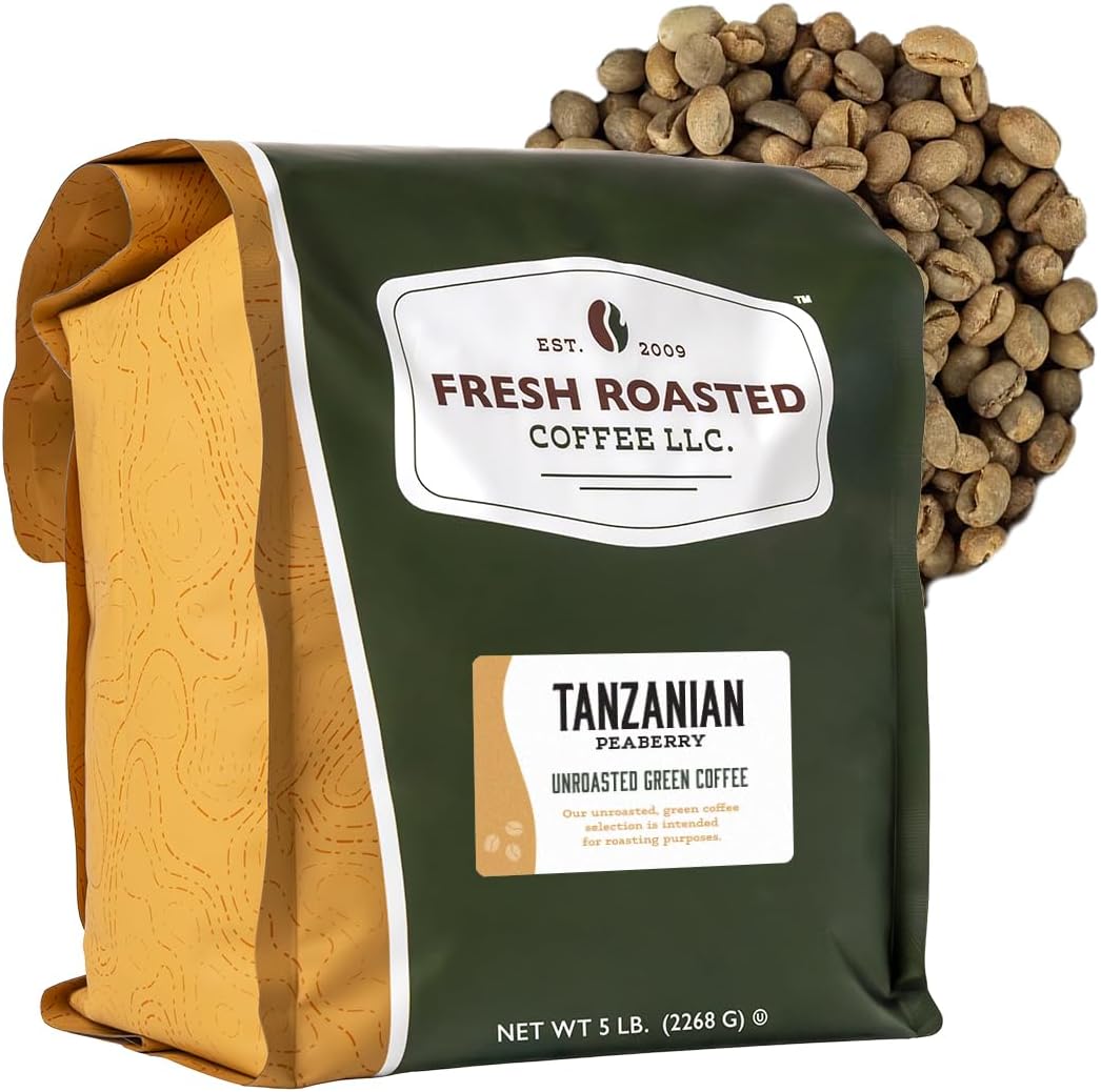 Tanzanian Peaberry Unroasted Green Coffee Beans for Home Roasting, Kosher, 5 lb (80 oz)