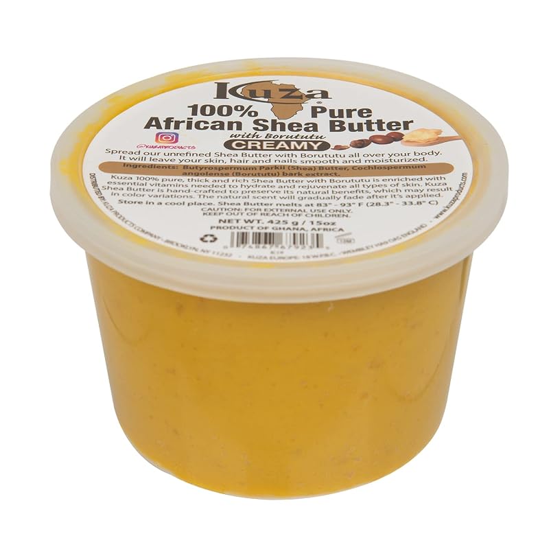 Manteiga de karité africana Kuza com Borututu, cremosa e amarela, 425 g