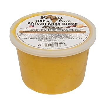 Kuza 100% African Shea Butter with Borututu - Creamy, Yellow - for Skin, Hair and Nails, 15 oz
