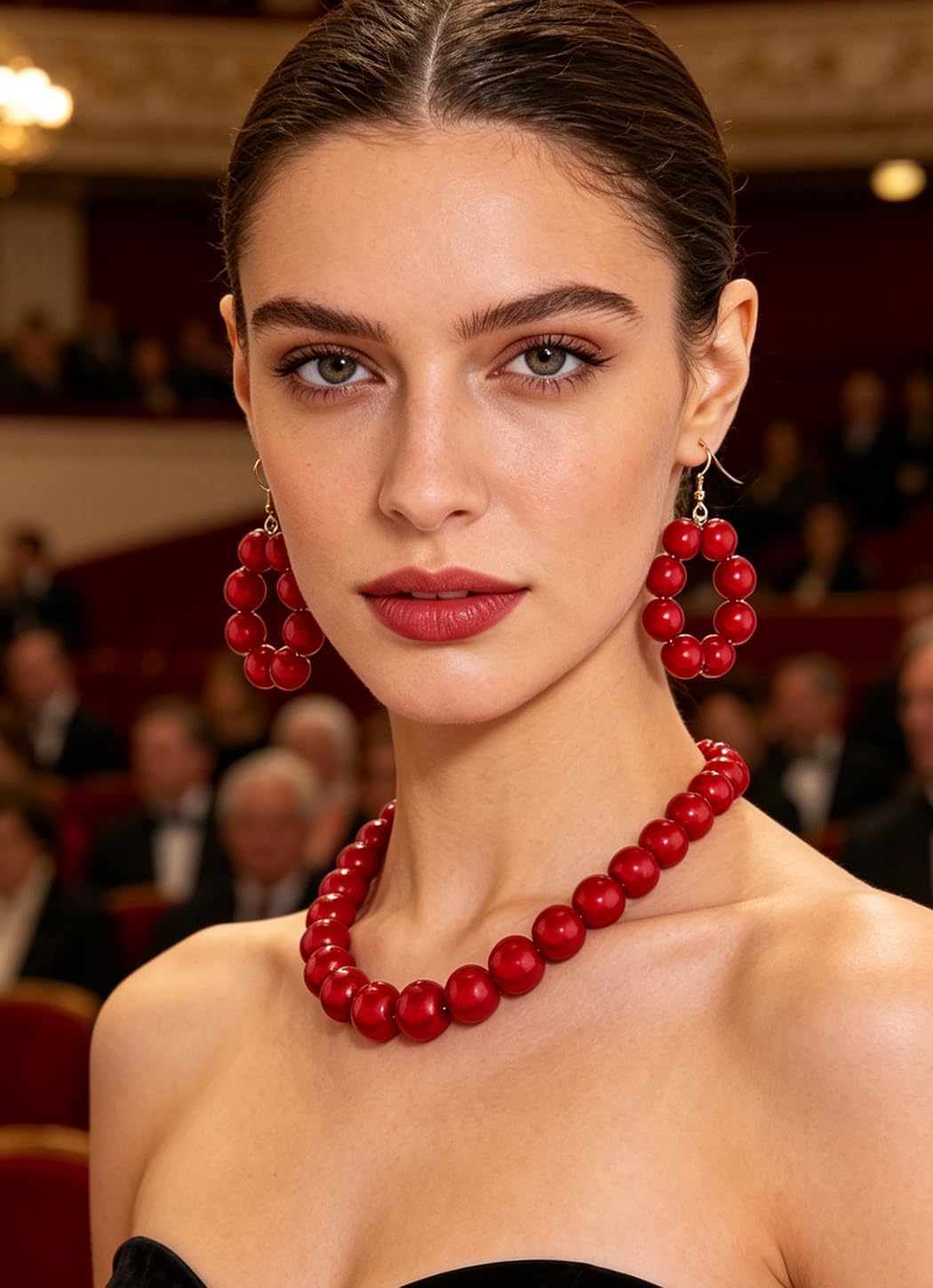 Red Pearls Necklace Set Pearls Necklace and Earring Choker Necklace Pearls Jewelry Necklace for Women