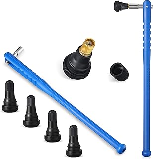 5 Pieces Tire Repair Kit, 1 Valve Core Removal Tool Tire Valve Stem Puller No Scratch Strength Blue Plastic Tire Valve Tool 4 TR412 Rubber Snap-in Black Tire Valve Stems for Standard Vehicle Tires