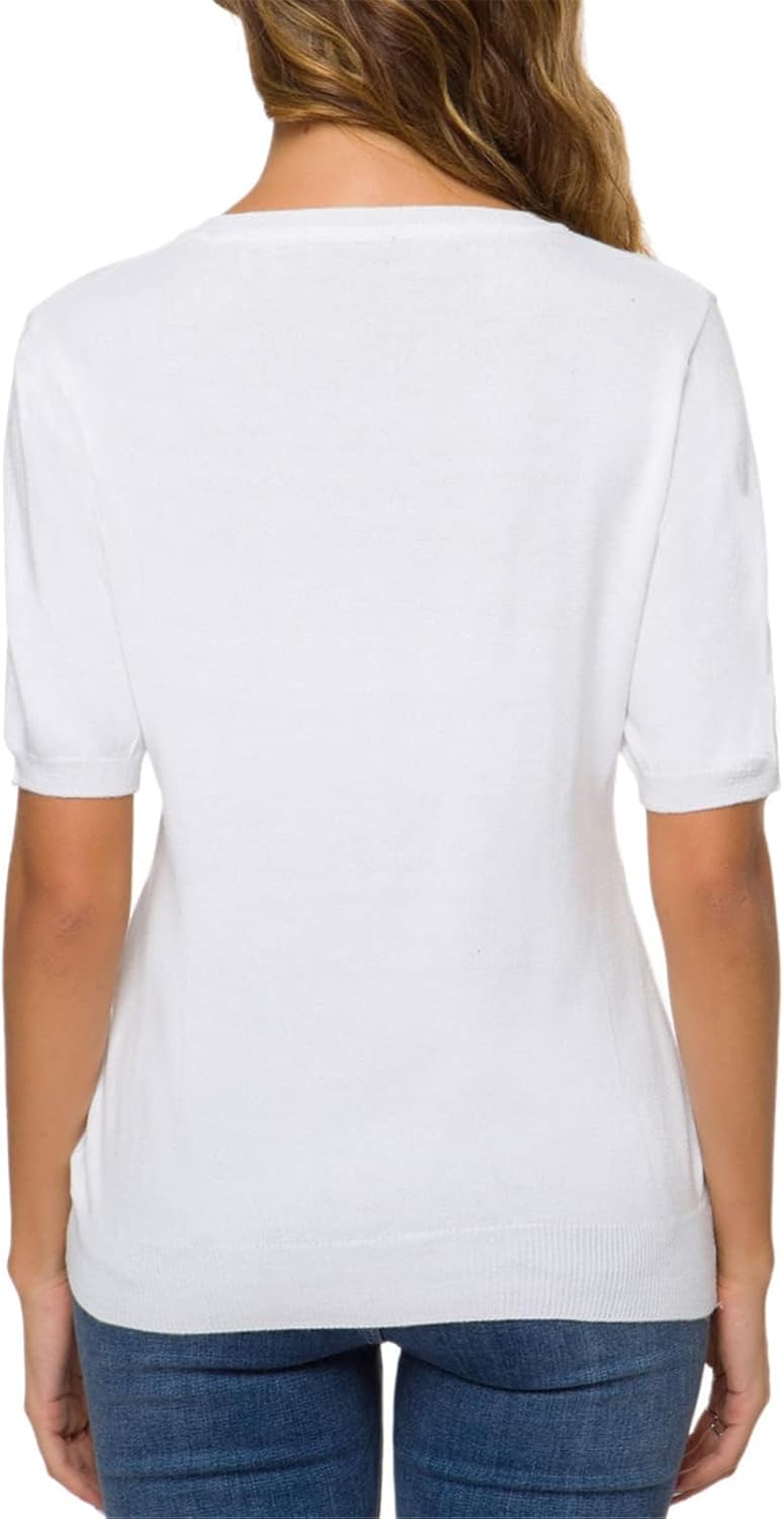 Joe Wenko Womens Short Sleeve Cotton Sweaters Casual Crew Neck Pullover Tops Basic Knit Blouse - Image 2