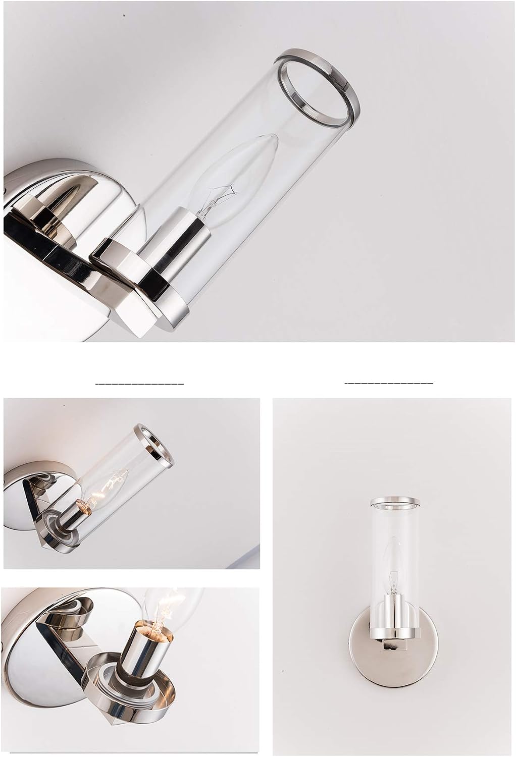 PAPAYA Brushed Nickel Wall Sconces Modern 1-Light Wall Mount Bathroom Vanity with Clear Glass