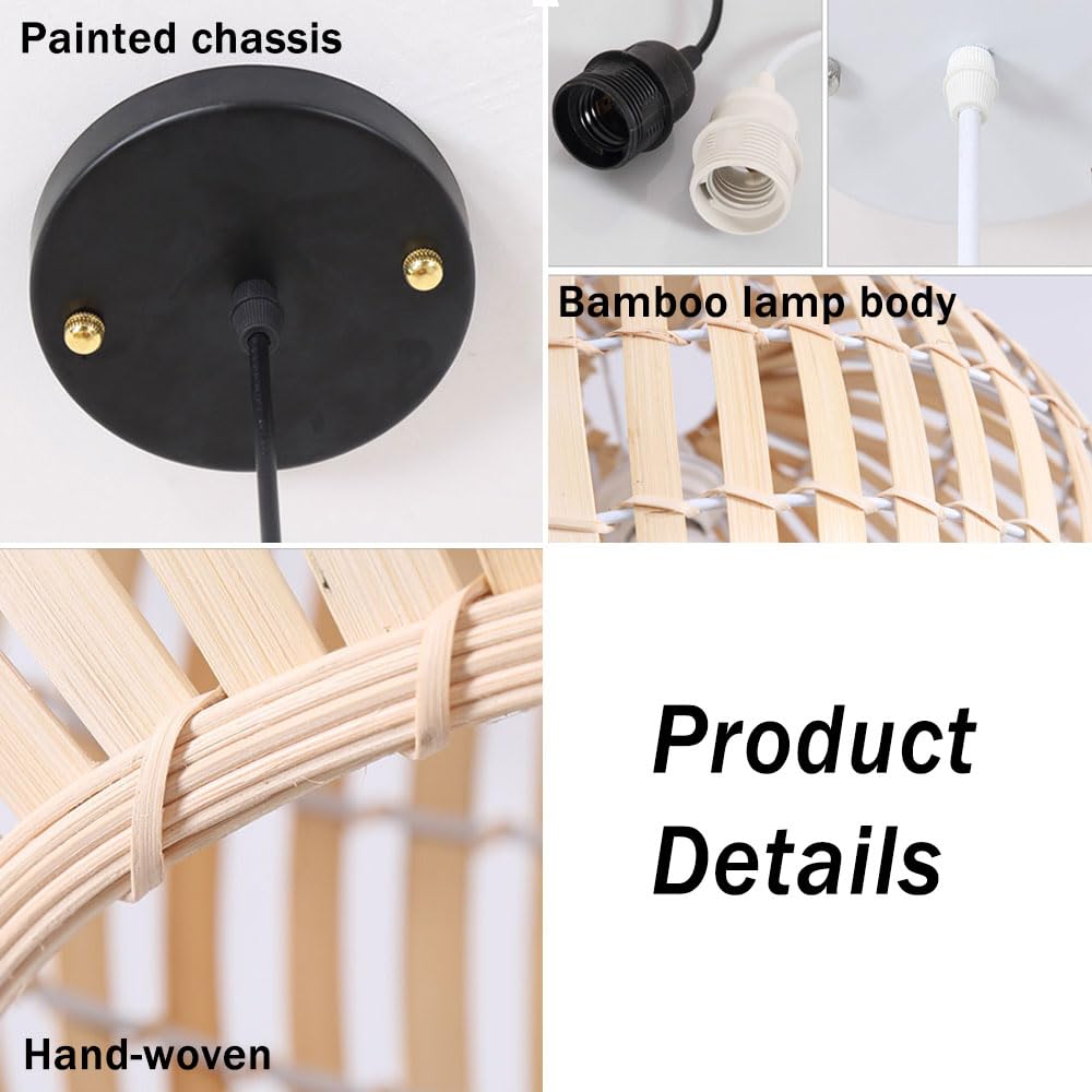 1-Licht-rustikale Rattan-Pendelleuchte, Bauernhaus-Bambus-Pendelleuchte, 11,8" Boho handgefertigte gewebte Weidenkorb-Hänge-Deckenlampe für Esszimmer, Kücheninsel, Wohnzimmer, Schlafzimmer