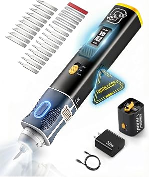 VMAN 2-in-1 Wireless Ultrasonic Cutter, Cutting Grinding AI Auto Cooling 40kHz Vibration 35W Auto Power Cordless Knife, 50Pcs Blades For 3D Printing, Woodworking, Model Mods & DIY, with 35W Charger