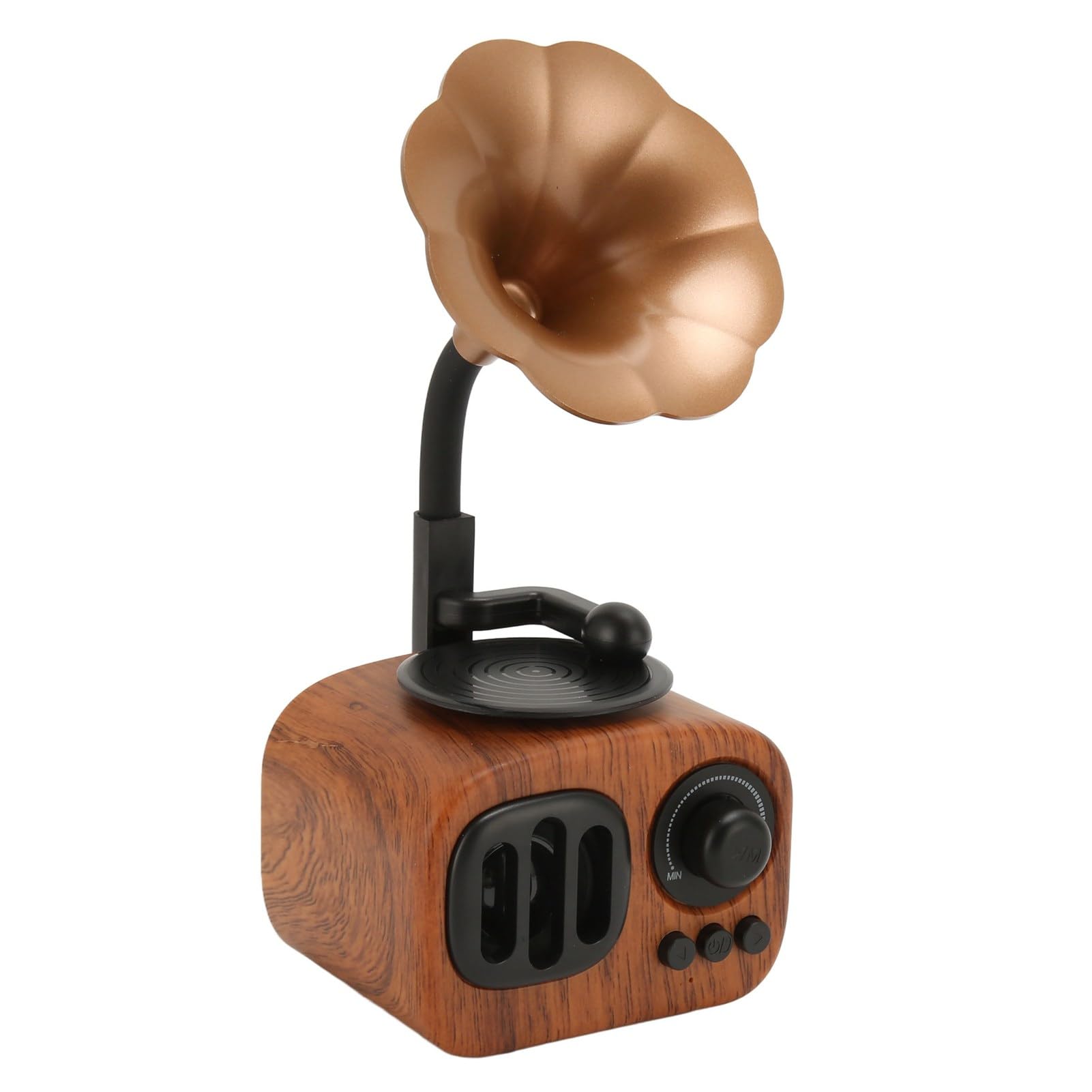 Haut-Parleur Bluetooth Gramophone Vintage, Mini Phonographe en Bois, Haut-Parleur Radio Rétro intégré avec Puce DSP et Antenne, Lecteur de Musique Rétro Prend en Disque U,