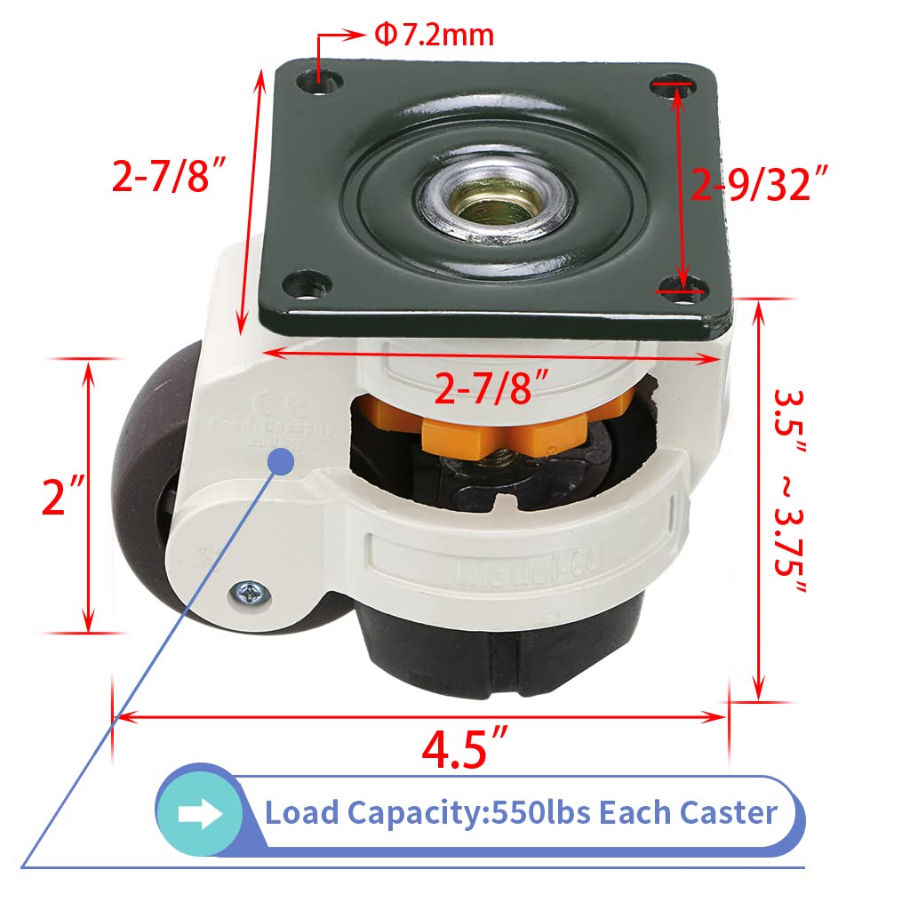 MOLIGOU 4Pcs Leveling Machine Casters, Heavy Duty Plate Casters, Retractable Leveling Feet Casters for Workbench, Equipment, Total Load Capacity 2200 Lbs: Industrial & Scientific