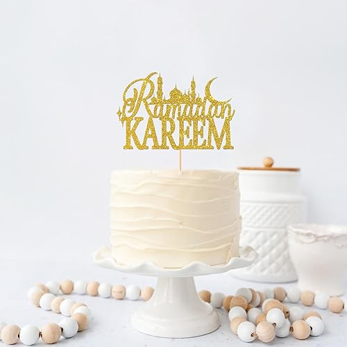 Miniatura 4 de Decoración para pastel de Ramadán Kareem con purpurina dorada, decoración islámica musulmana de Ramadán, decoración de celebración de Eid del Islam
