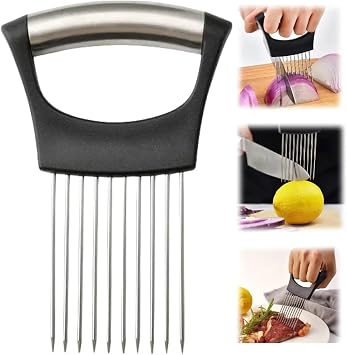 2025 Upgraded Onion Slicer, Onion Holder Chopper for Slicing, Chopper Slicer Assistant Tool, Cutter for Slicing of Meat, Potato, Tomato Kitchen Gadgets 1, Black