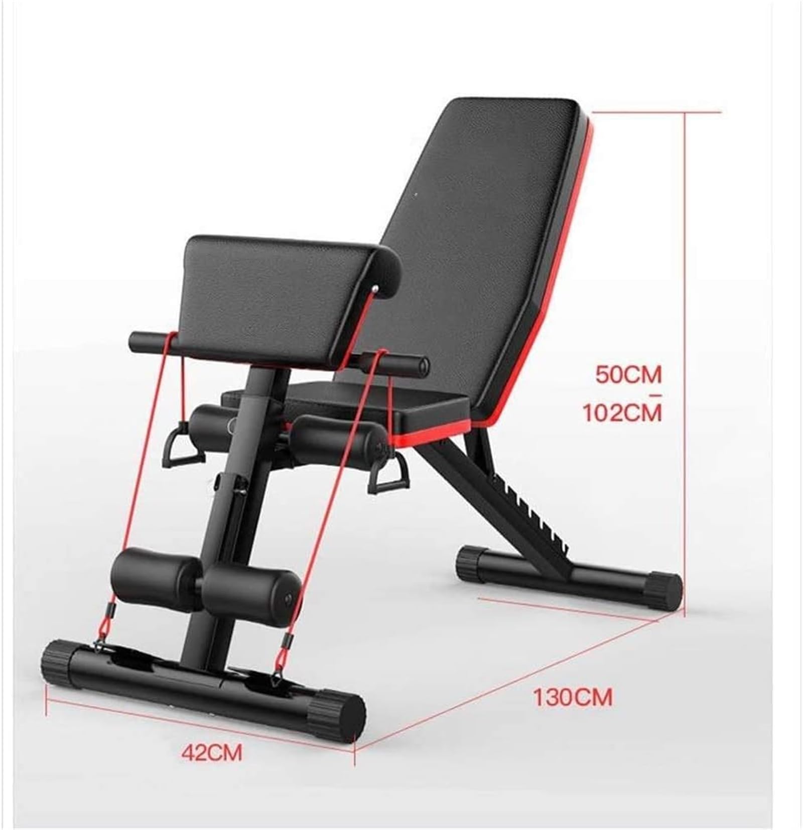 MOTIM Adjustable Weight Bench, 7 Position Full Body Strength Training Workout Bench, Multifunctional Gym Strength Training Bench for Full Body Fitness with Elastic Ropes with Elastic Ropes