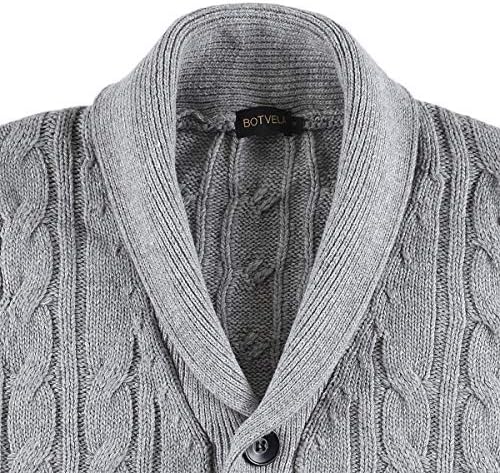 BOTVELA Men's Cable Knit Shawl Collar 