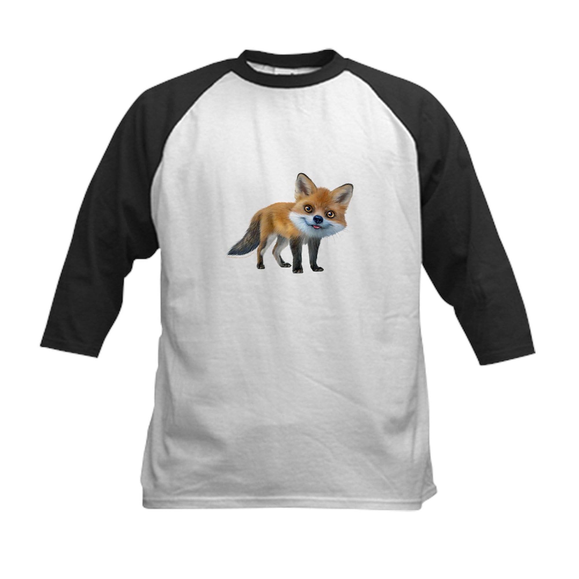 CafePress PD Moreno's Fox Kids Baseball T Shirt Kids Cotton Baseball Jersey, 3/4 Raglan Sleeve Shirt Black/White