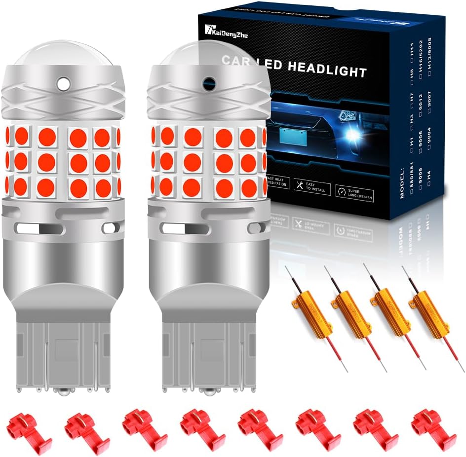 KaiDengZhe W21/5W 7443 T20 LED Bulbs，3030 42-EX Chips Canbus Error Free Super Bright Red 12-36V 7440 7441 7444 Car Replacement Bulb for Backup Reverse Parking Tail Brake DRL Turn Signal Light 2PCS