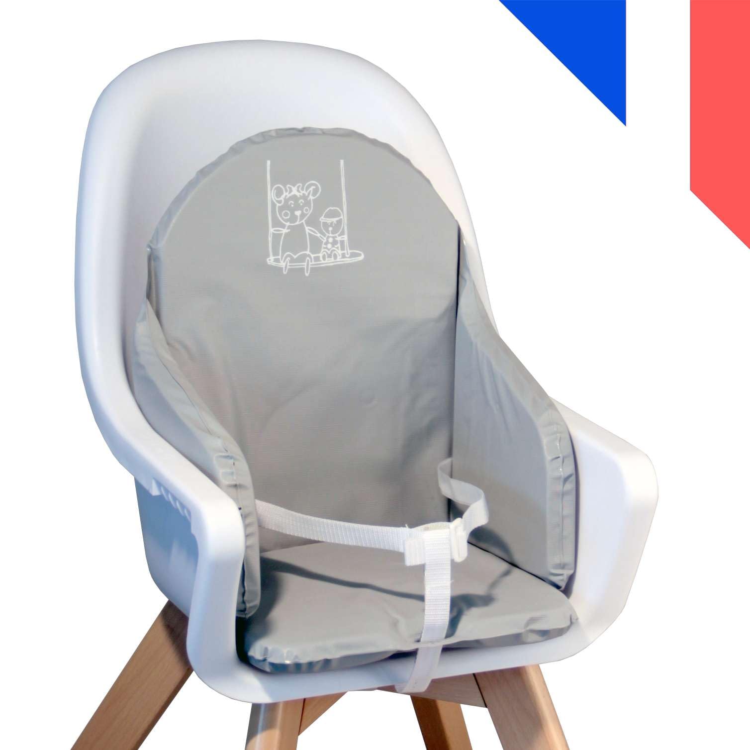 Looping Cuscino per seggiolone in PVC | Impermeabile, con cinghie, Made in France | Grigio
