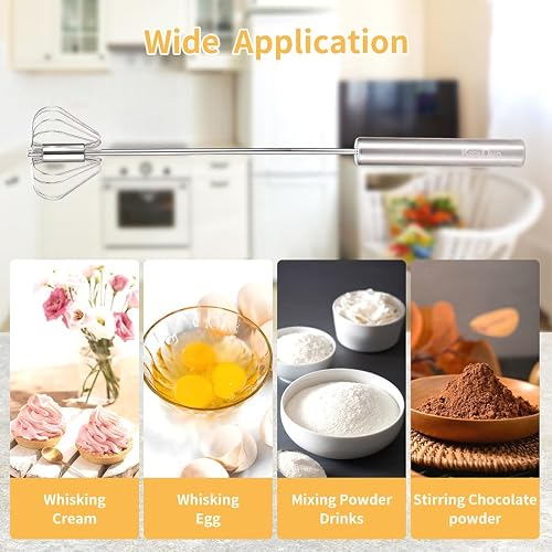 KSENDALO SUS304 Stainless Steel Whisk & Beater Set - Manual & Automatic Handheld Easy Semi-Auto Mixer for Cooking - 12 & 14inch Frother Spinner, Mixer & Stirrer for Eggs, Hand, and Milk