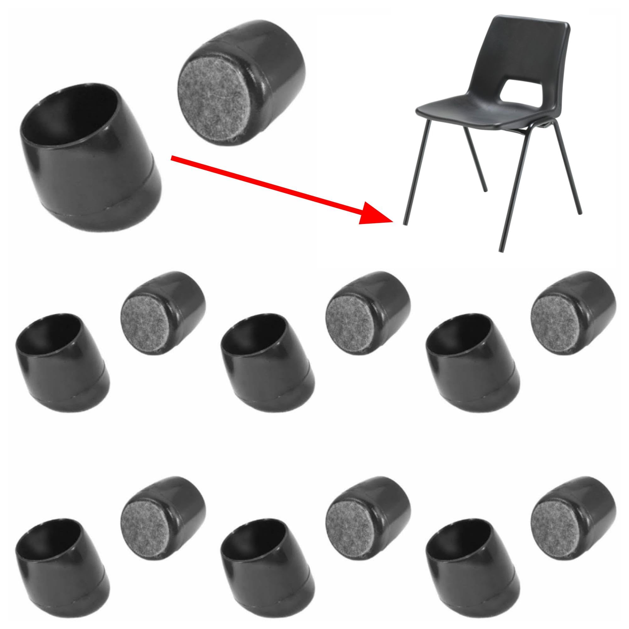 19mm Ferrule End Caps with Felt Base, For 25 Degree Angled Chair Legs (Pack of 100) - See Second Photo for Ordering Guide, Replacement Feet for School Chairs - by Keay Vital Parts