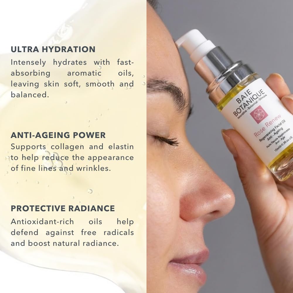 Baie Botanique Anti-Aging Facial Oil 15ml - Rose Absolute, Camelia, Borage, Evening Primrose, Abyssinian & Amla Oil - 100% Natural, 90% Organic
